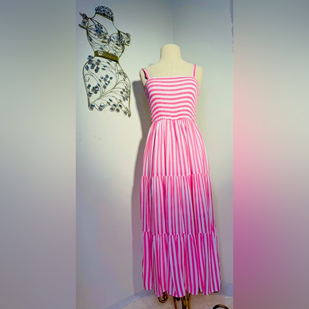 Casual Dresses Sleeveless Square Neck Stripe Dress for Beach Vacation